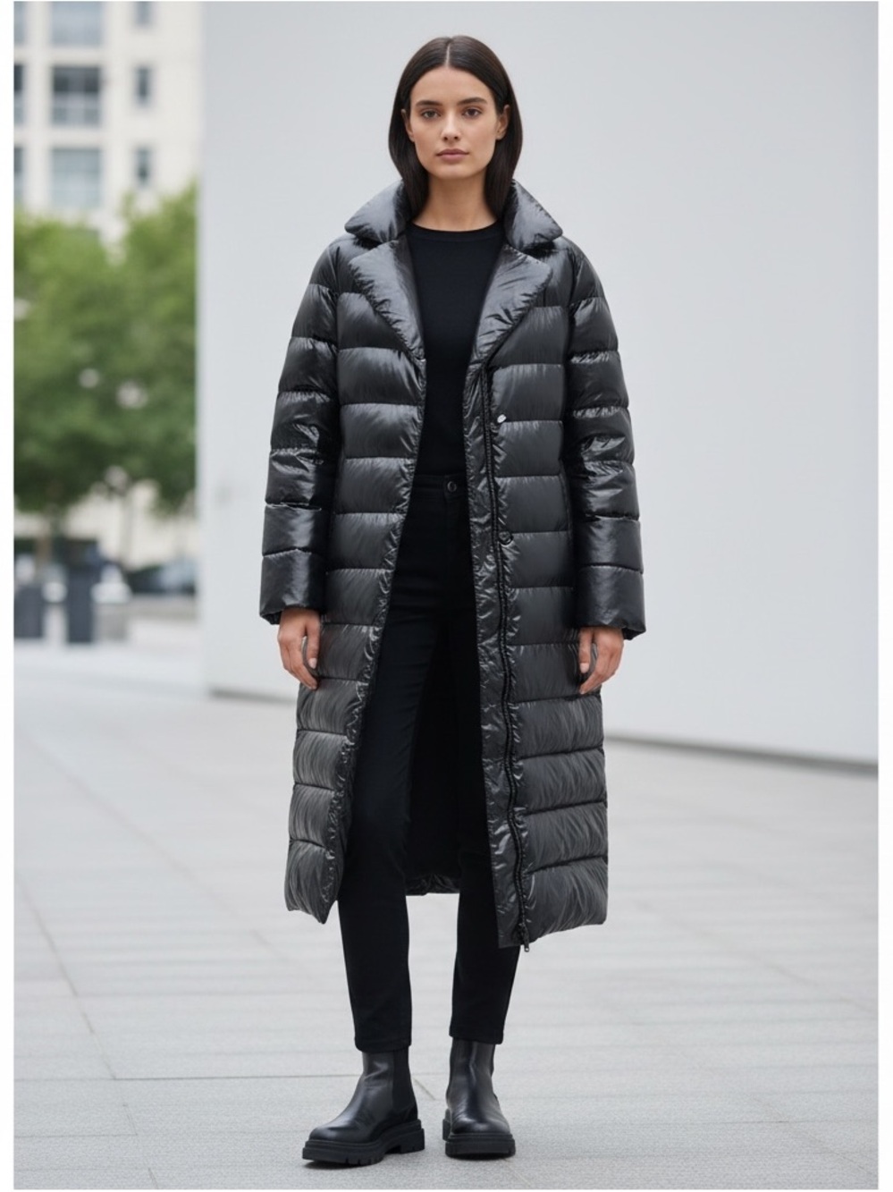 Pinko Shiny Black Puffer Coat